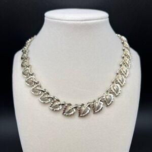 Vintage Coro Leaf Necklace Gold Tone Textured Choker MCM Signed Spring